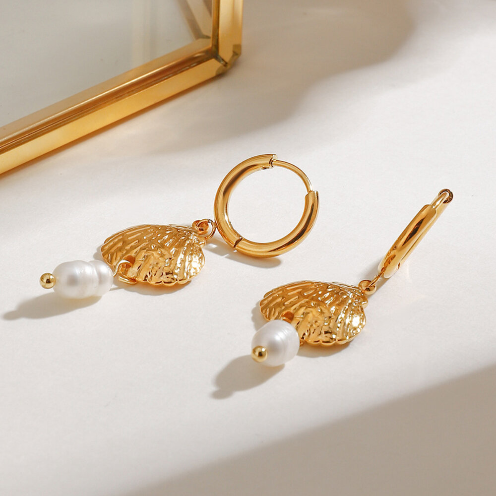 1 Pair Simple Series Personality Turtle Stainless Steel Waterproof Gold Color Artificial Pearl Women's Drop Earrings h5Picture3