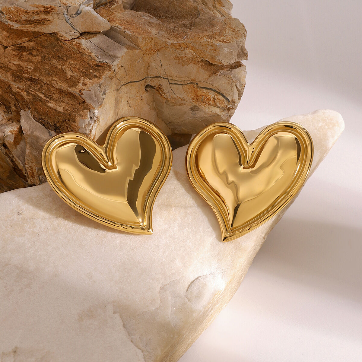 1 Pair Heart Stainless Steel Waterproof  Gold Color Stud Earrings h5 Picture3
