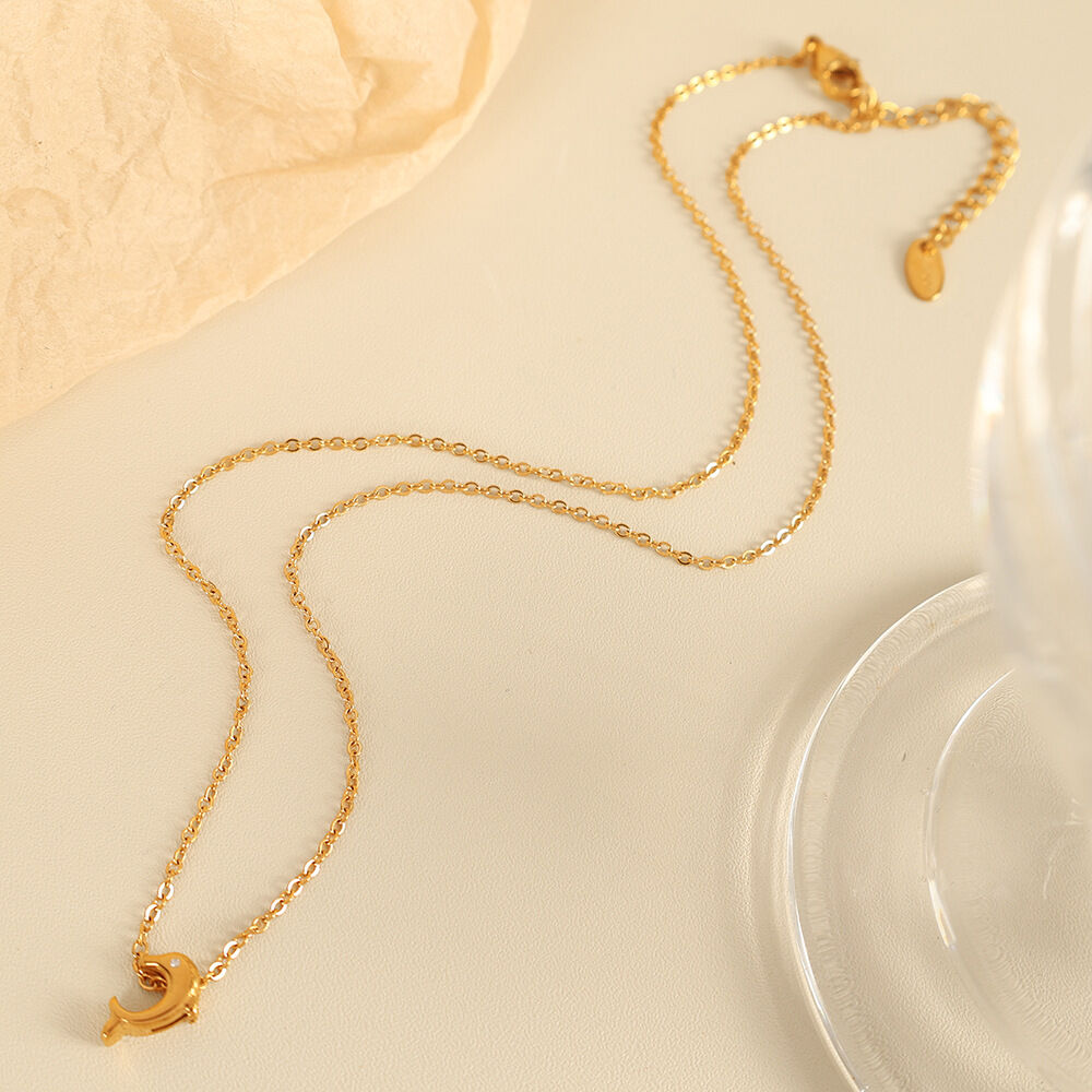 Collar con colgante de acero de titanio y oro de 1 pieza, serie simple, con diseño de animales naturales para mujer h5Imagen4
