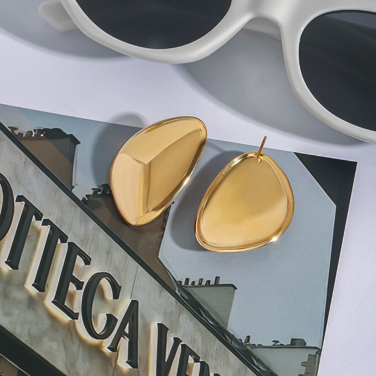 1 Pair Simple Series All-match Irregular Oval Stainless Steel Waterproof Gold Color Women's Stud Earrings Picture5
