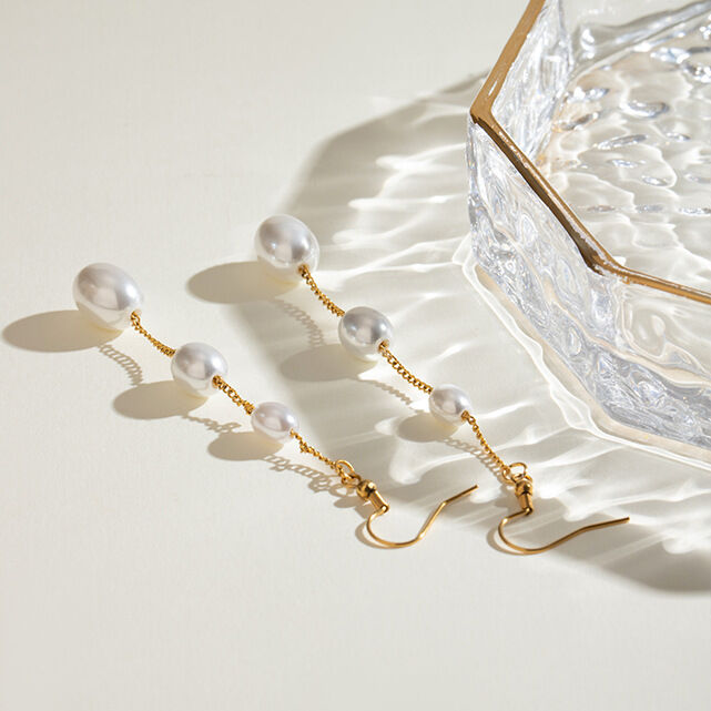 1 pair simple series elegant tassel stainless steel  gold plated artificial pearl women Beads Earrings h5 Picture5