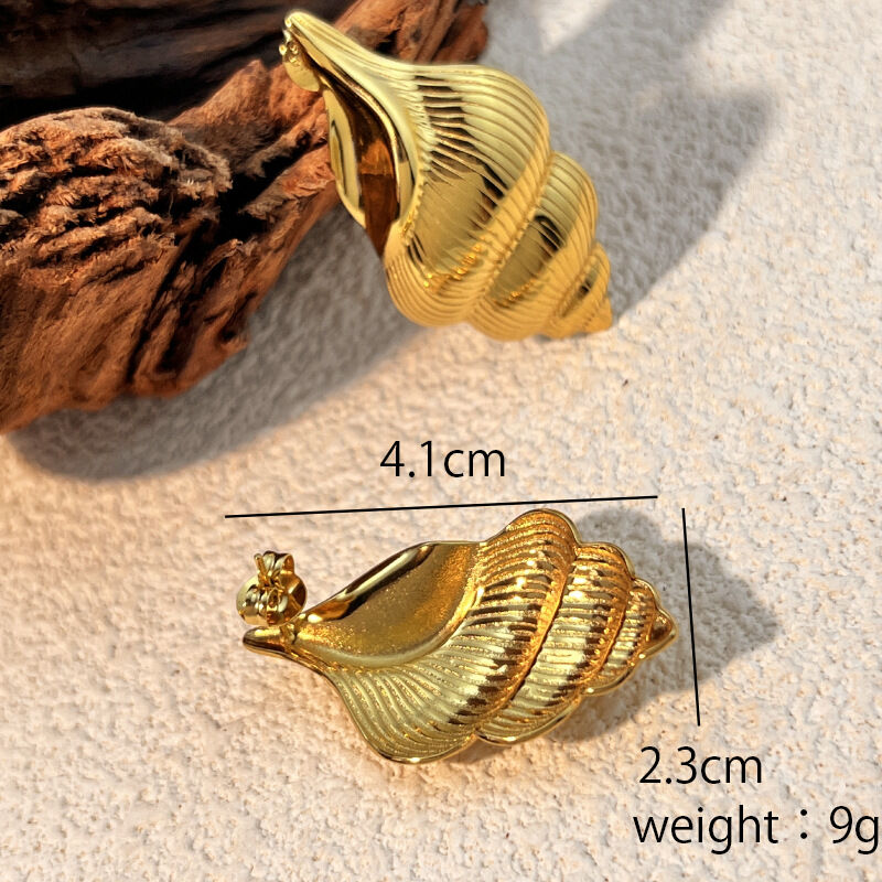 1 paio di orecchini a bottone da donna color oro impermeabili in acciaio inossidabile Whelk h5 Immagine5