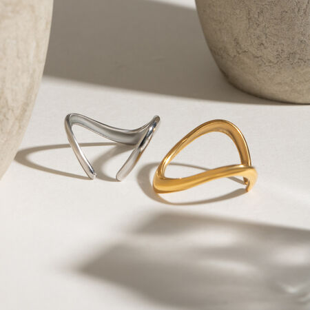 1 pair simple series simple geometric stainless steel gold plated women adjustable rings 2