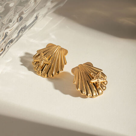 cross-border style ocean series gold stainless steel shell sticky starfish earrings earrings jewelry for women 2