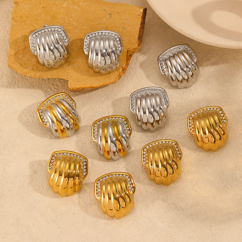 1 pair simple series  style geometric stainless steel  gold plated women stud earrings 2