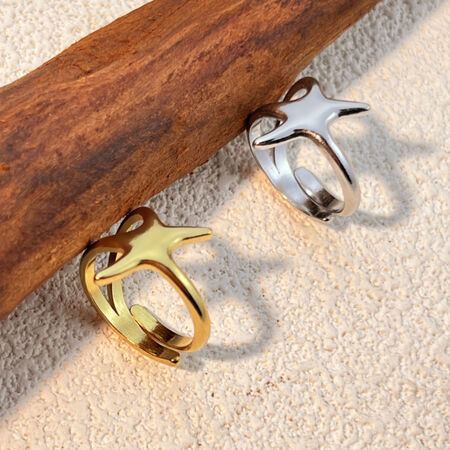 1 Piece Simple Series Star Shape Stainless Steel Waterproof Gold Color Women's Adjustable Rings