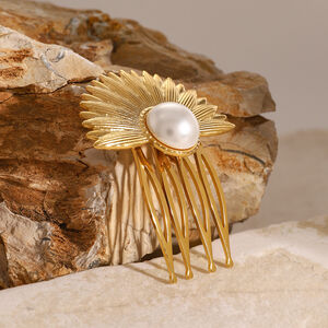 1 pair simple series style flower stainless steel gold plated artificial pearl women hair clips h5 Picture4