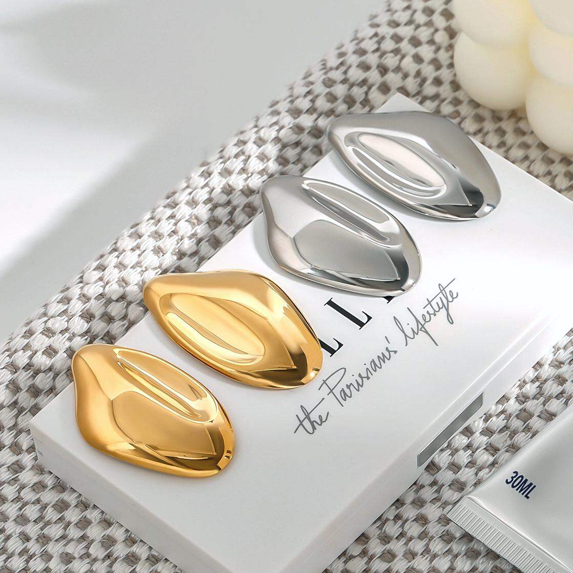 1 Pair Commute Series Fashionable Irregular Oval Shape Stainless Steel Waterproof Gold Color Women's Stud Earrings