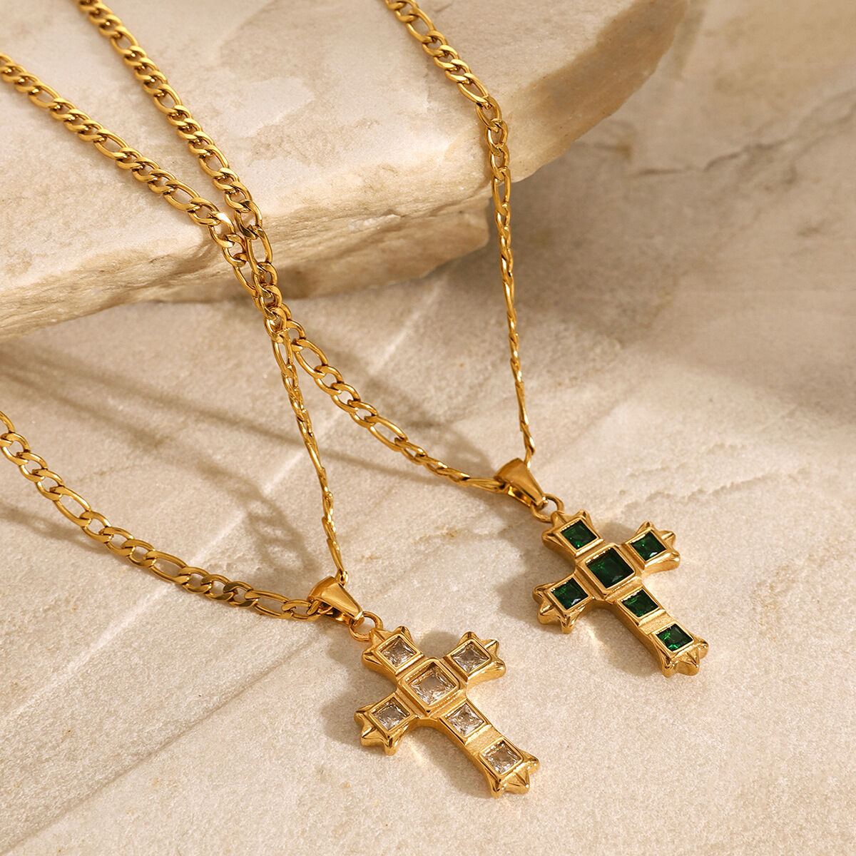 1 piece ethnic series classic cross stainless steel  gold plated zircon women pendant necklaces
