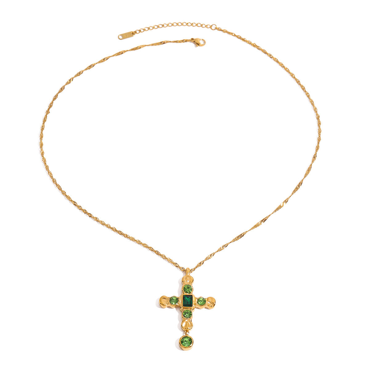 1 stuk Exquisite Series Modieuze Groene Kruis Roestvrijstalen Waterdichte Goudkleurige Dameshangerketting h5 Afbeelding10