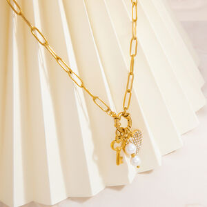 1 piece classic series daily heart stainless steel gold color plated rhinestone women's pendant necklaces h5 Picture3