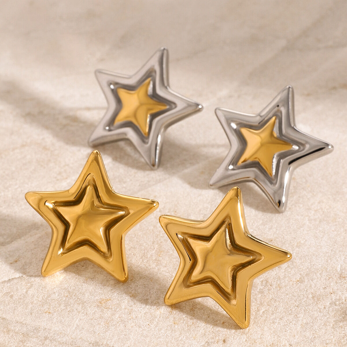 1 pair simple style pentagram shape stainless steel gold plated women's stud earrings h5Picture4
