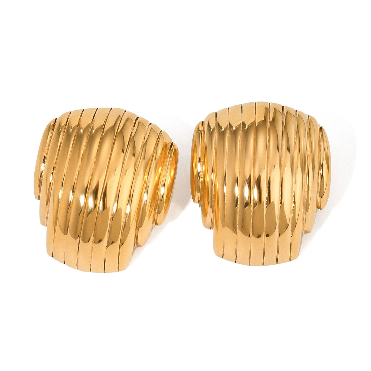 1 par de aretes tipo botón de acero inoxidable chapados en oro de 18 quilates con diseño de tiras de estilo simple para mujer Imagen5