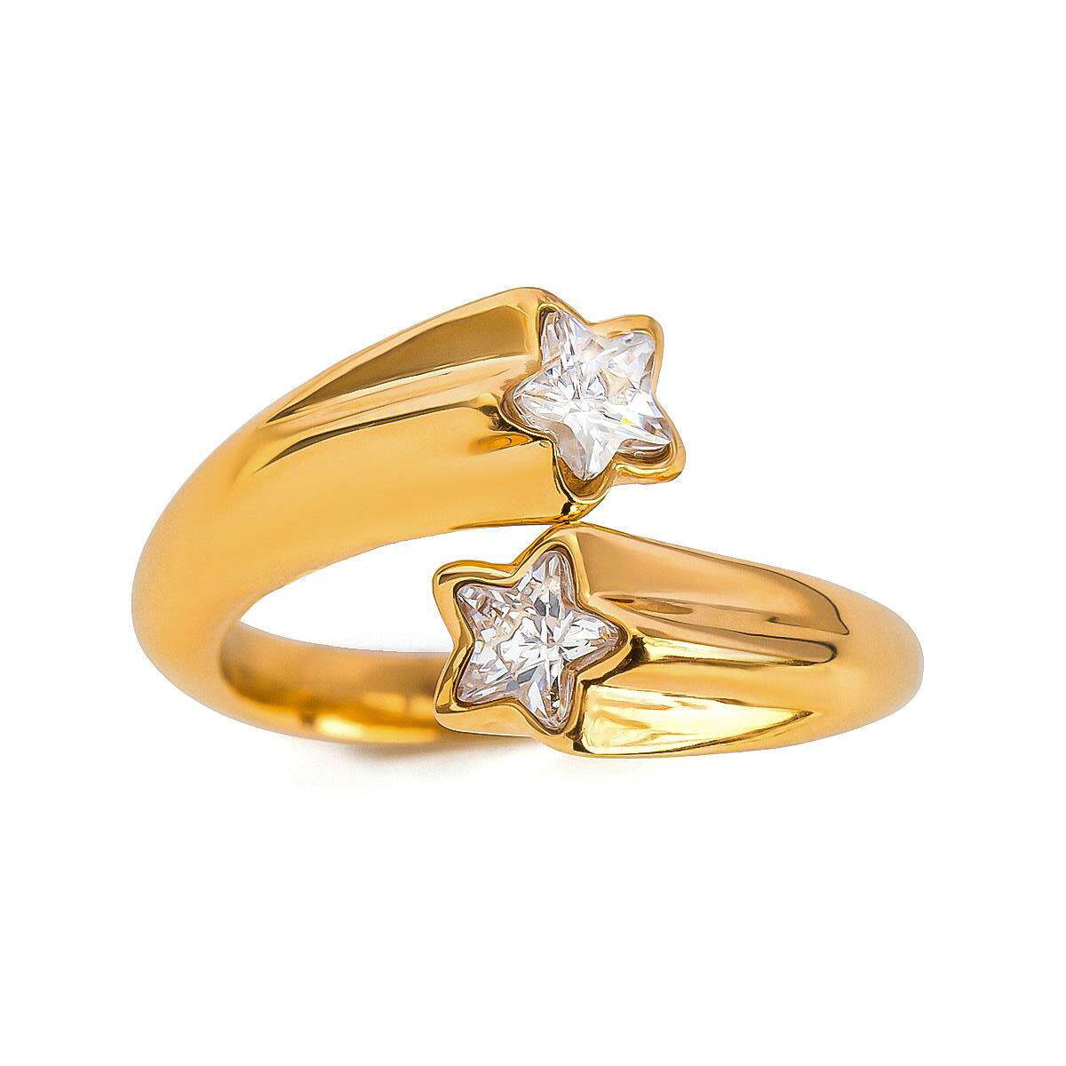 1 par de anillos ajustables para mujer con diseño de pentagrama de acero inoxidable chapado en oro de 18 quilates y diamantes de imitación. h5 Imagen5