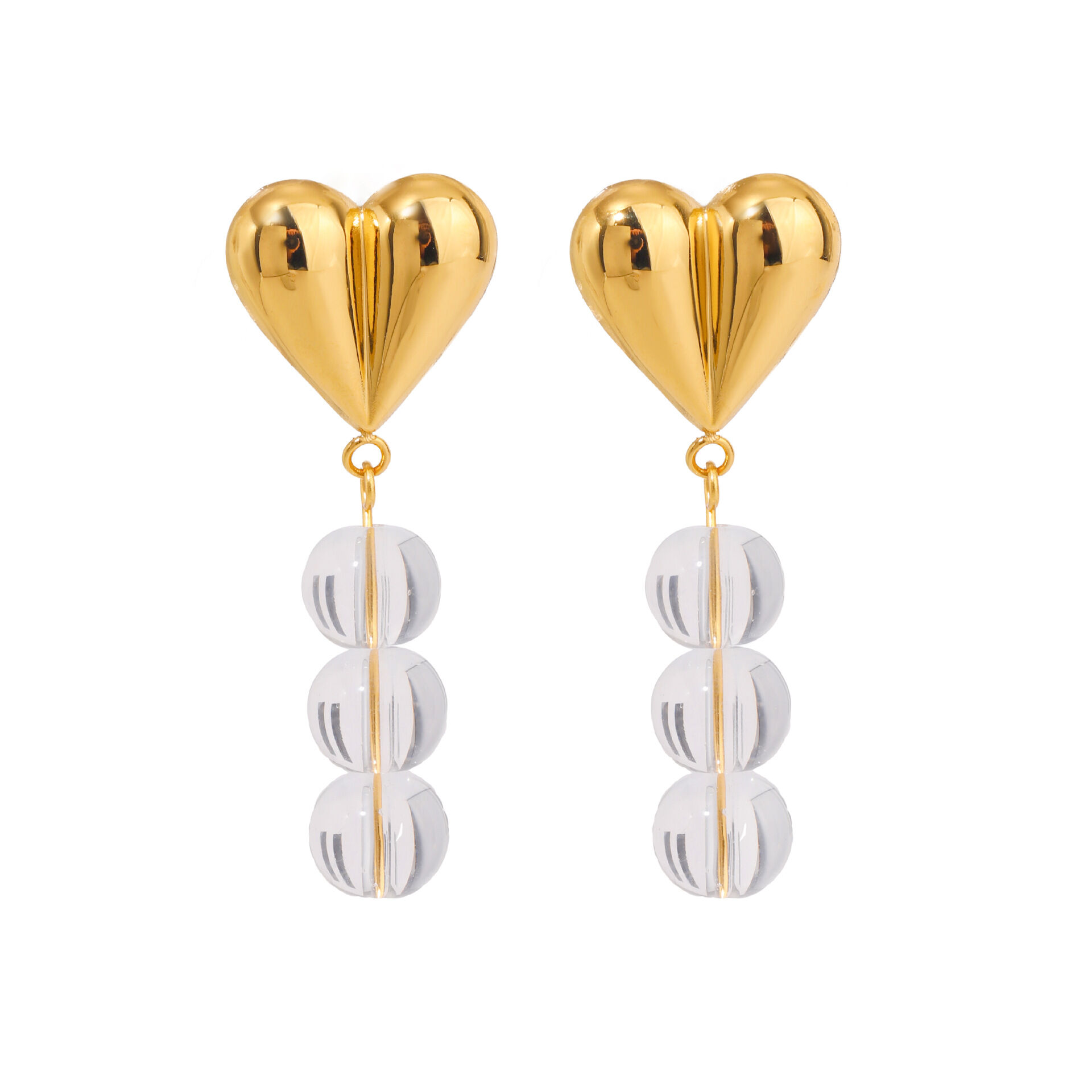 1 par de pendientes colgantes de acero inoxidable con forma de corazón y cristal chapado en oro de 18 quilates para mujer h5 Imagen4