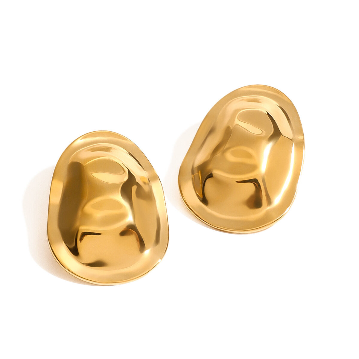 1 paio di orecchini a bottone in acciaio inossidabile color oro impermeabili con martello h5 Immagine5