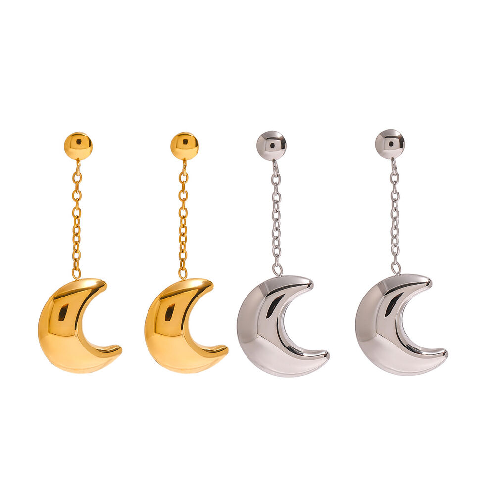 1 pair simple series simple sun/moon stainless steel gold plated women drop earrings Picture5