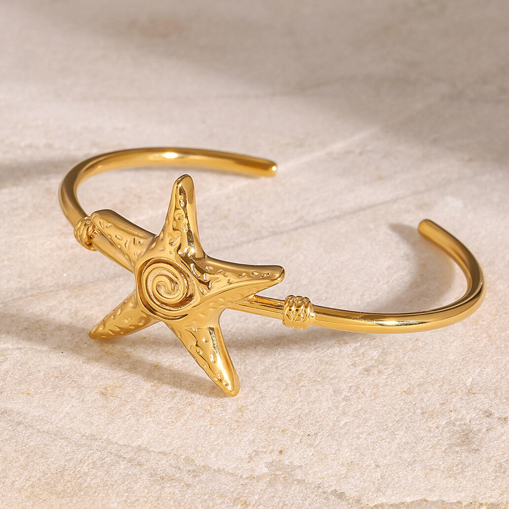 1 piece classic series natural star stainless steel  gold plated women bangles