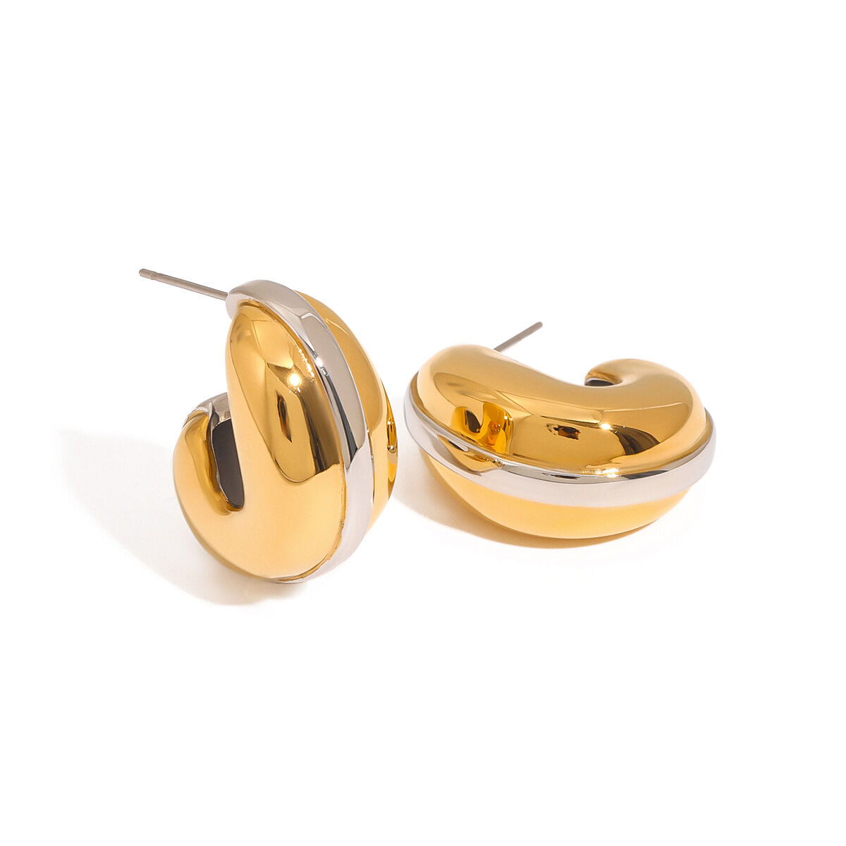 1 par de pendientes de botón de acero inoxidable en color dorado con  de serie simple para mujer h5 Imagen6