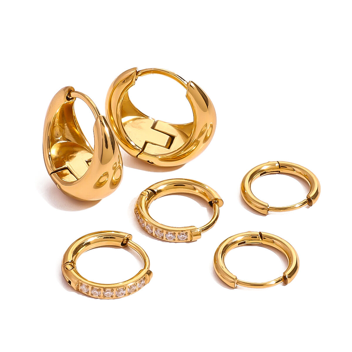 1 Set Simple Geometric Stainless Steel Waterproof Gold Color Rhinestone Women's Earrings Set h5 Picture5