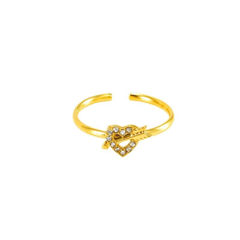 1 paio di piccoli anelli aperti con diamanti da donna, in acciaio al titanio di alta qualità, con freccia di Cupido, anello regolabile da donna h5 Immagine6