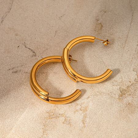 1 pair simple series simple letter titanium steel gold plated women Stud Earrings