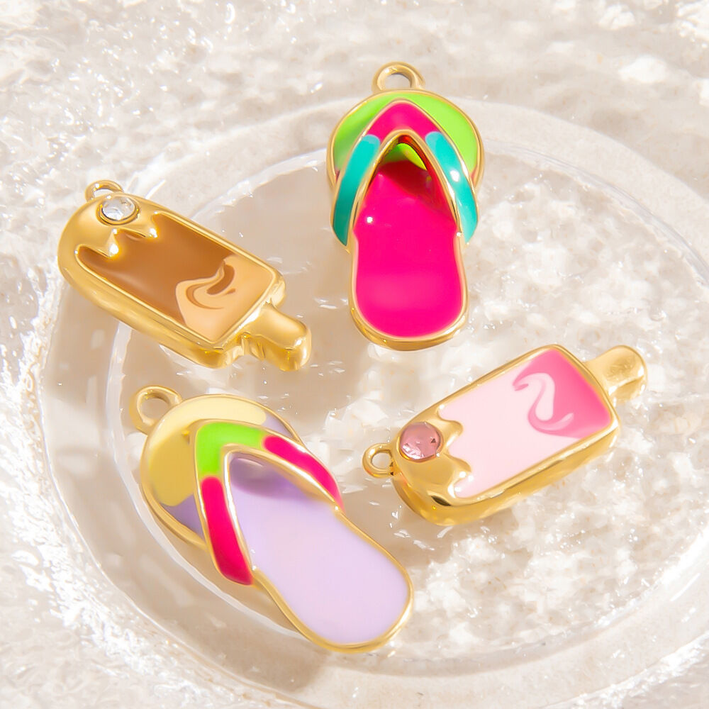 1 piece  style vacation popsicle pattern oil- glazing stainless steel gold color women's pendants