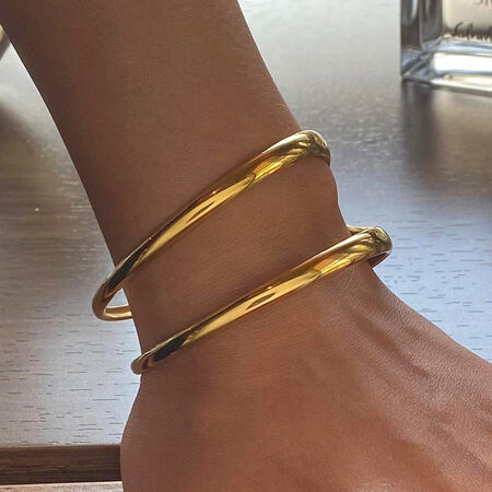 1 piece simple series simple solid color stainless steel gold plated women bangles 2