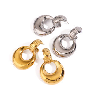 1 paio di orecchini pendenti da donna in acciaio inossidabile color oro, a forma di anello, impermeabili, della serie moderna h5 Immagine8