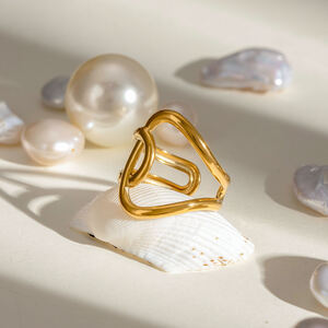 1 pair simple series casual geometric stainless steel gold plated women adjustable rings h5 Picture4