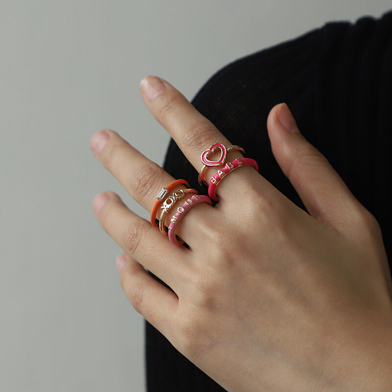 1 Set Vogue Series Polychrome Exquisite Heart Drop Oil Alloy Lightweight Women's Ring Sets 2