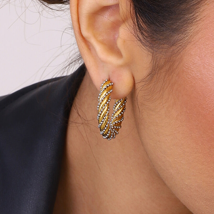 1 Pair Romantic Series Natural Twist Round Stainless Steel Waterproof Gold Color Women's Hoop Earrings h5 Picture5