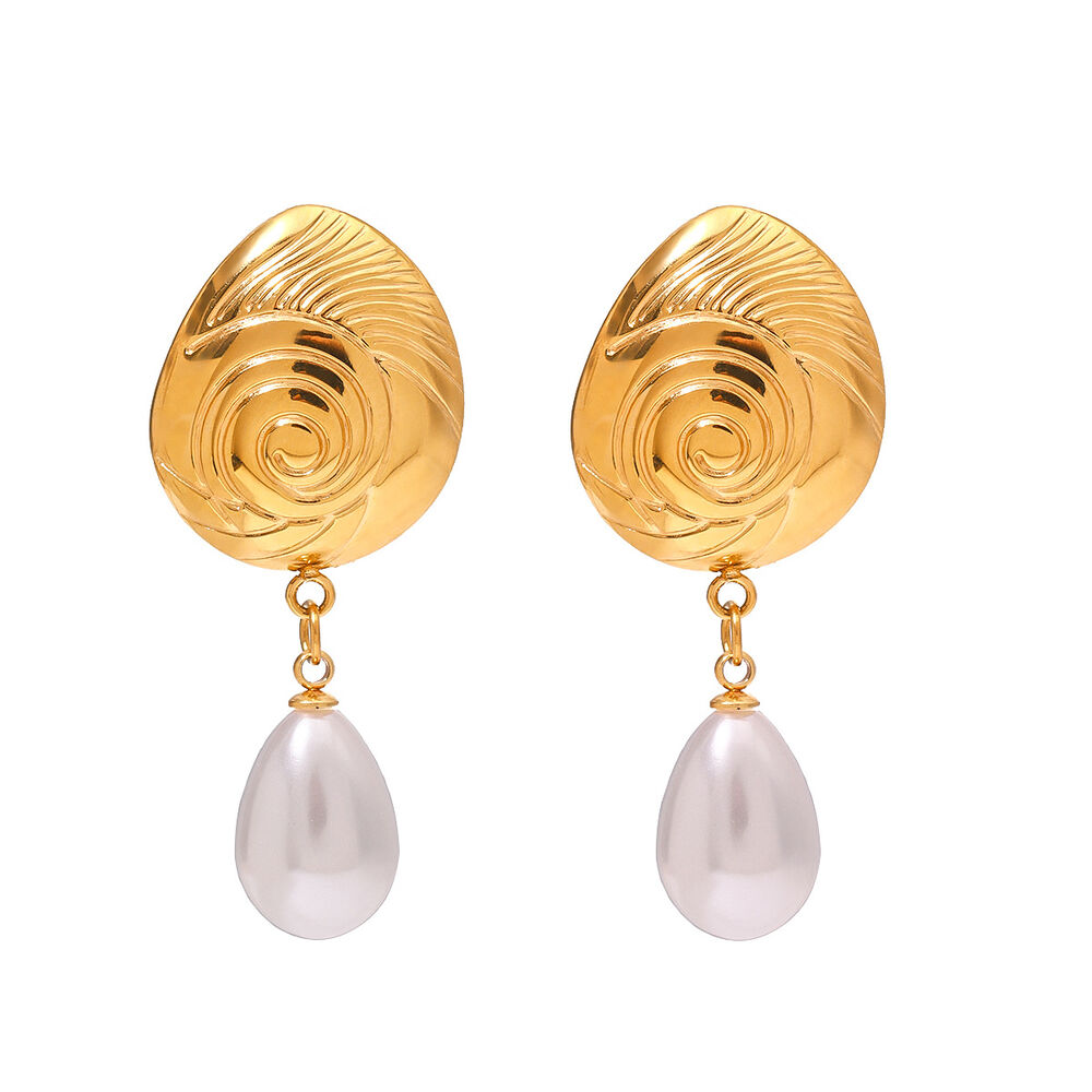1 par de pendientes colgantes de acero inoxidable con forma de tortuga, elegantes y chapados en oro de 18 quilates, con perlas artificiales para mujer. h5Imagen5