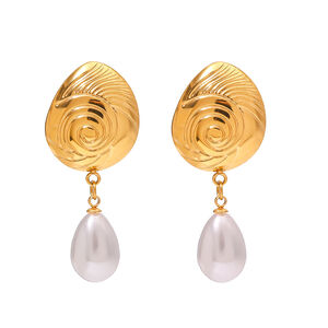 1 par de pendientes colgantes de acero inoxidable con forma de tortuga, elegantes y chapados en oro de 18 quilates, con perlas artificiales para mujer. h5 Imagen5