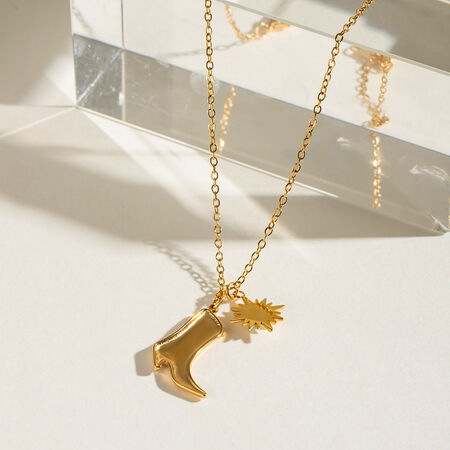 1 Piece Luxurious Series Boot Shape Elegant Sun Stainless Steel Waterproof Gold Color Natural Stone Women's Pendant Necklaces 2
