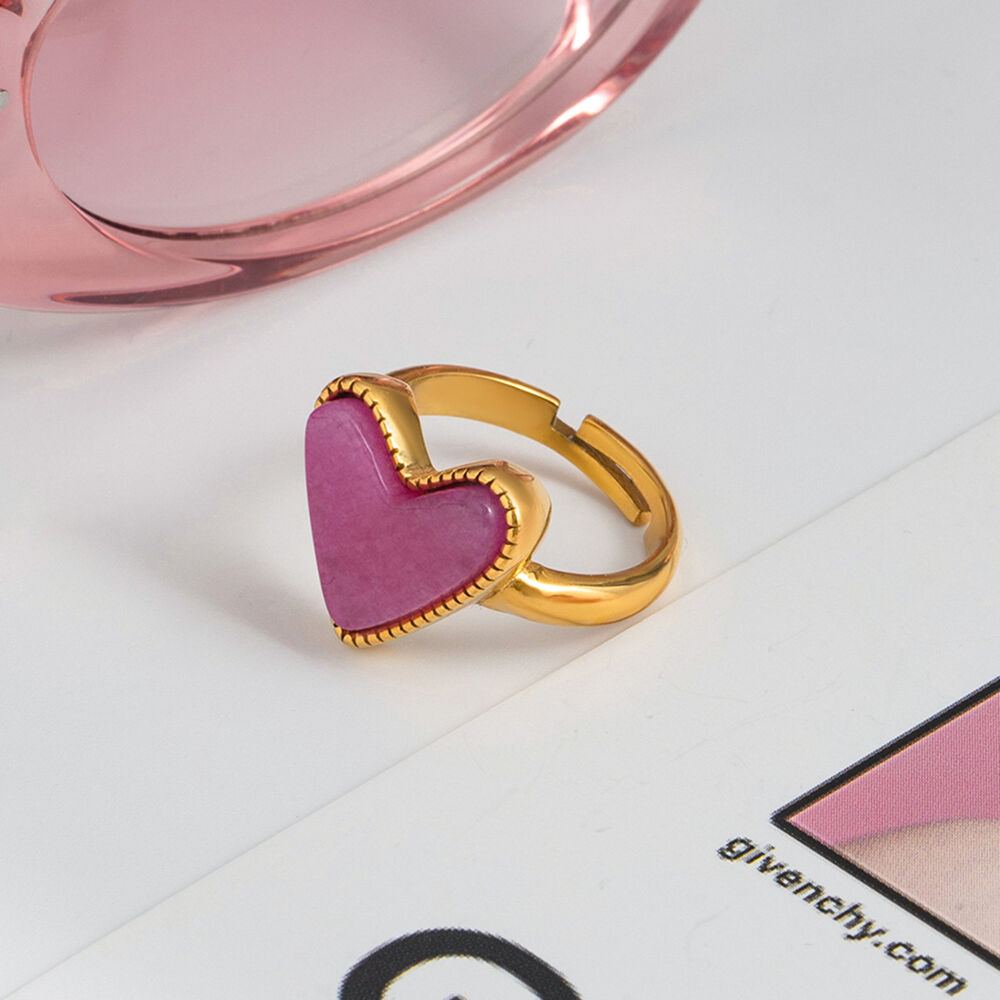 Anelli regolabili da donna in acciaio inossidabile color oro, impermeabili, a forma di cuore, serie policroma, 1 pezzo h5Immagine8