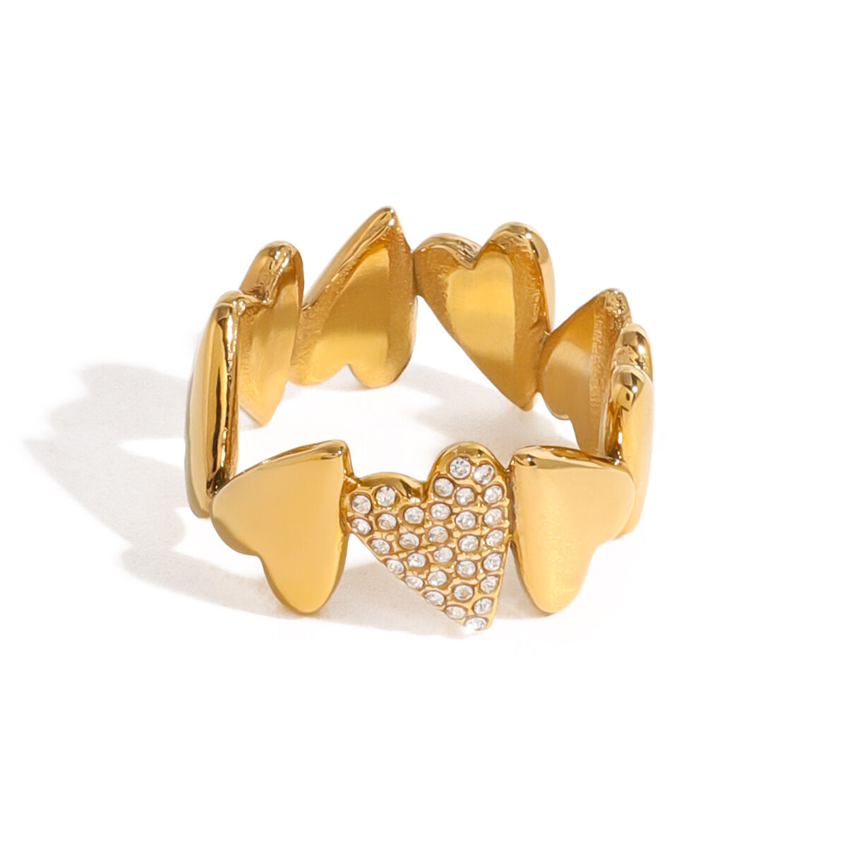 1 Piece Casual Heart Stainless Steel Waterproof Gold Color Zircon Women's Single Rings h5 Picture6