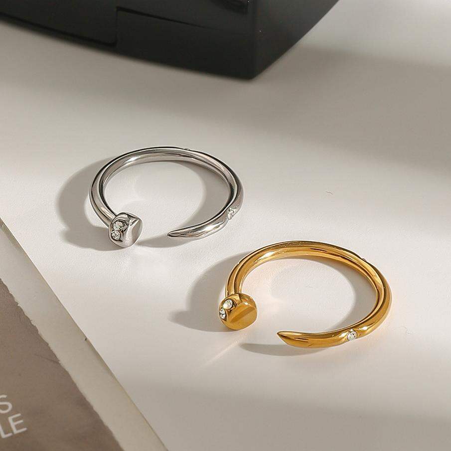 Anillos individuales para mujer de acero inoxidable, resistentes al agua, color dorado, serie moderna, 1 pieza
