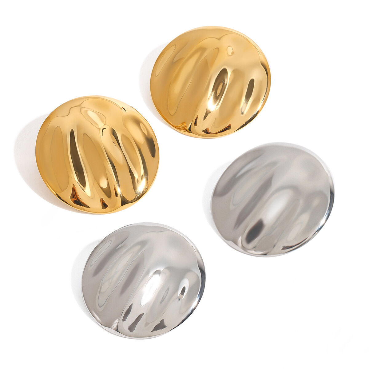 1 paio di orecchini a bottone da donna in acciaio inossidabile color oro con motivo a increspature dell'acqua, serie minimalista h5 Immagine6