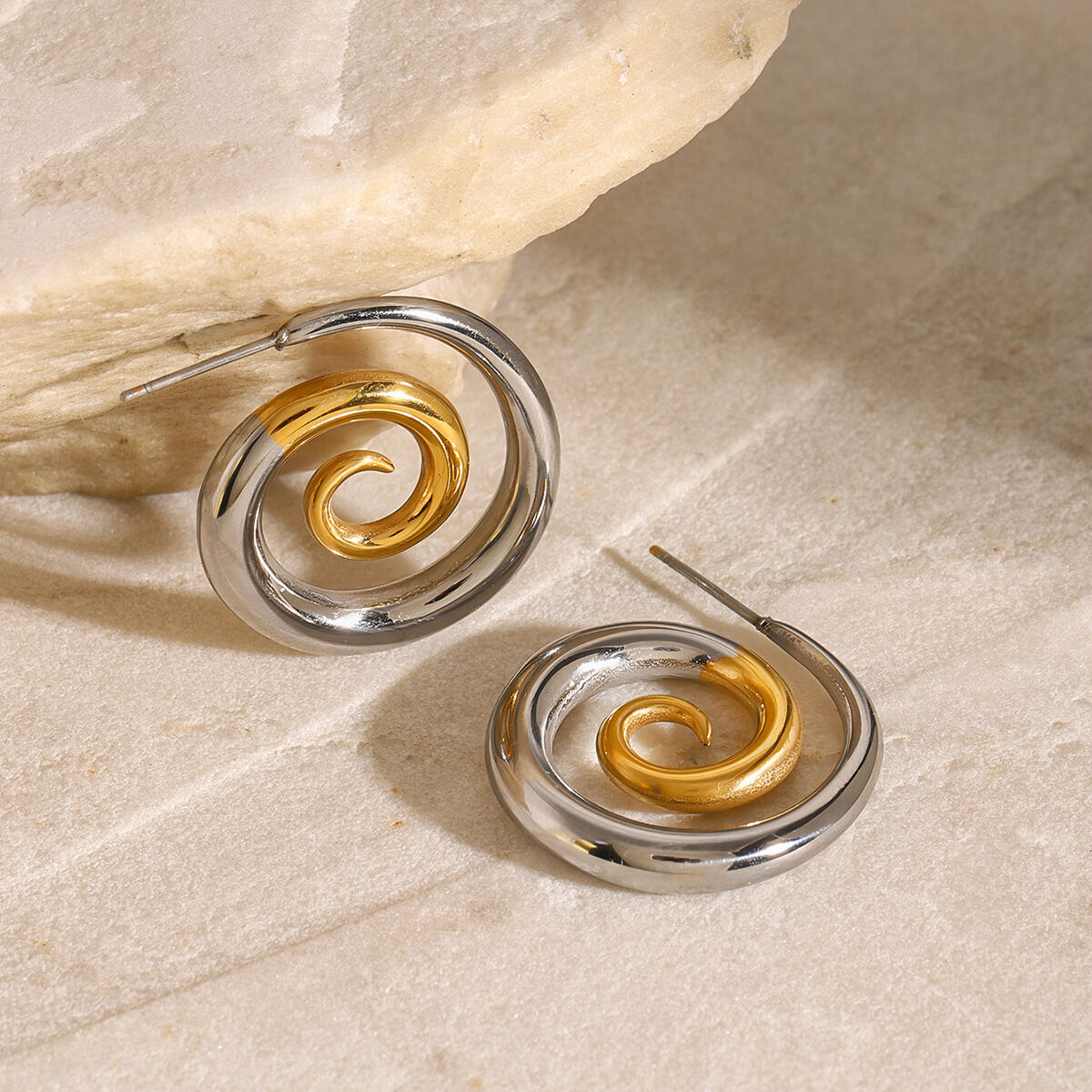 1 pair simple series thread stainless steel gold plated women stud earrings h5 Picture3