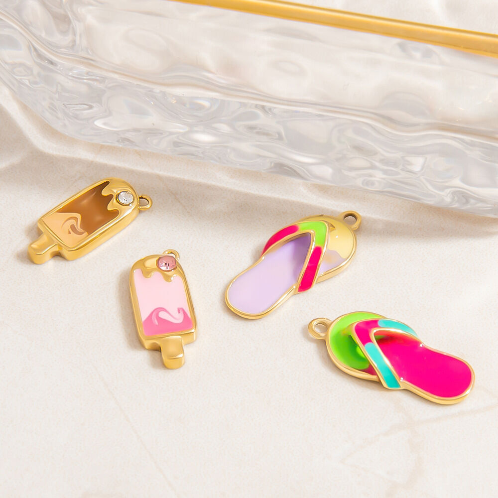 1 piece  style vacation popsicle pattern oil- glazing stainless steel gold color women's pendants 2
