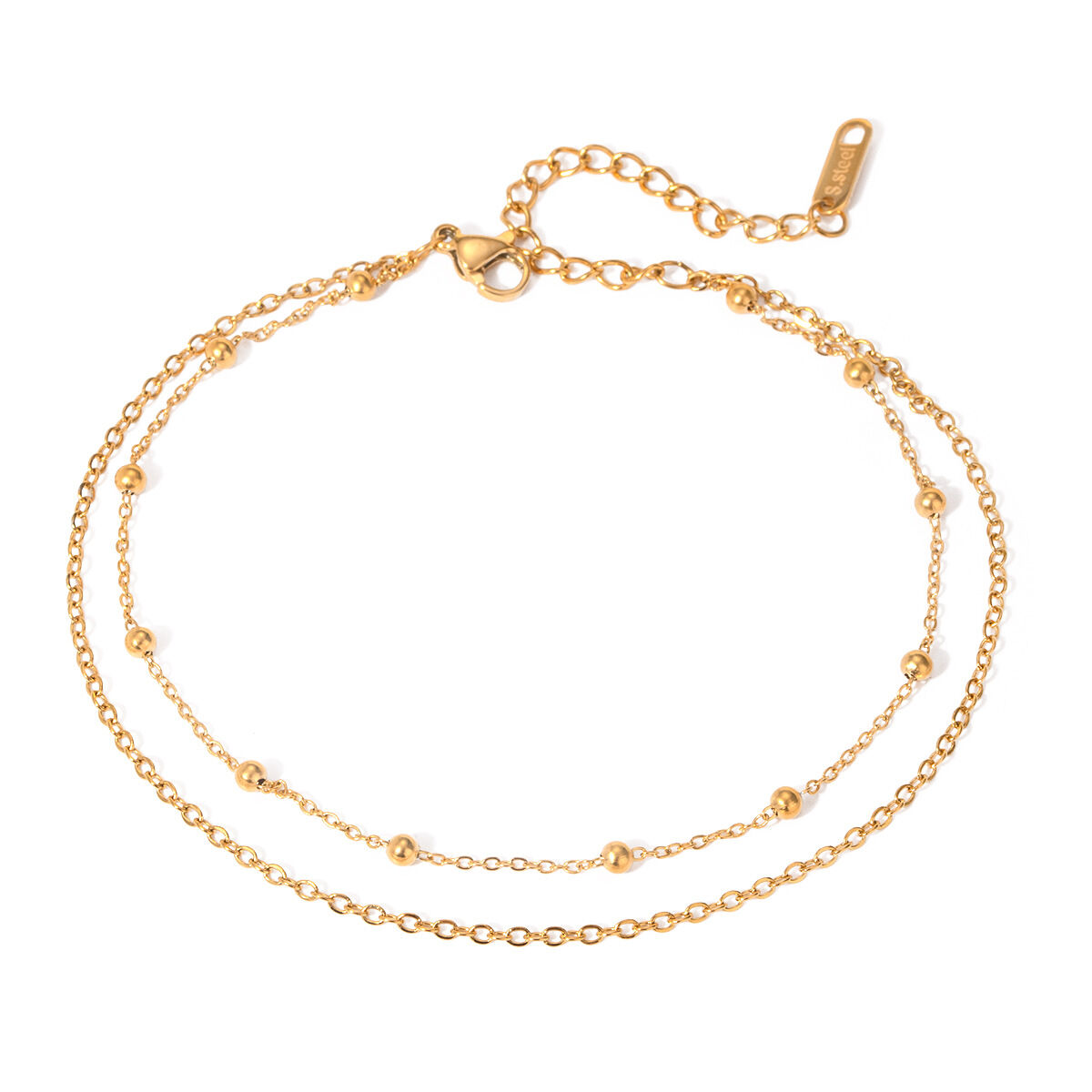  accessories new  niche fashion all-match  gold stainless steel double-layer round bead chain anklet jewelry female Picture6