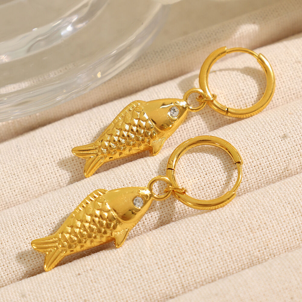 1 paire de boucles d'oreilles pendantes pour femme, série classique, en acier titane plaqué or , motif animal quotidien, strass h5Image4