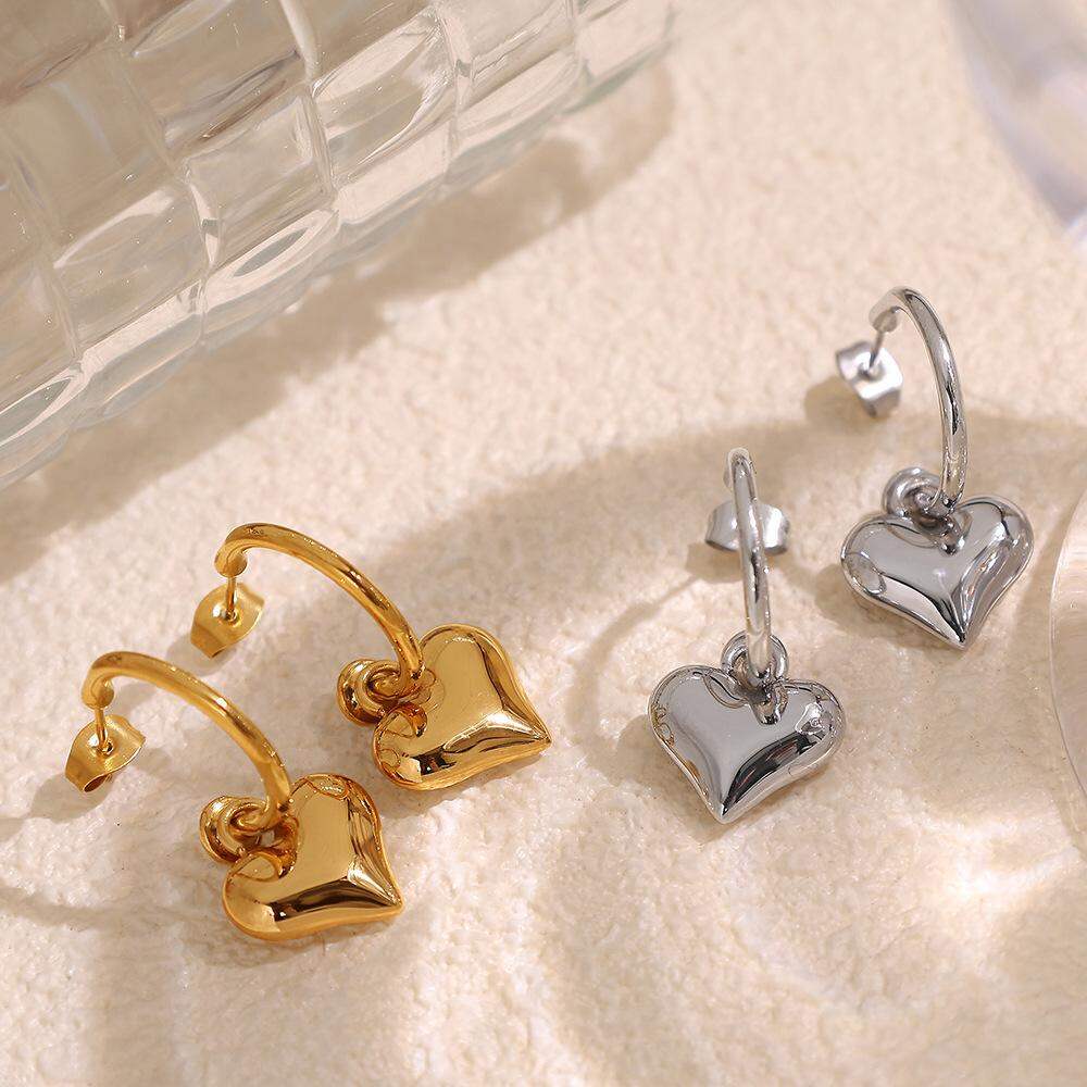 1 Pair Romantic Series Sweet Heart Titanium Steel   Gold Color  Women's Drop Earrings