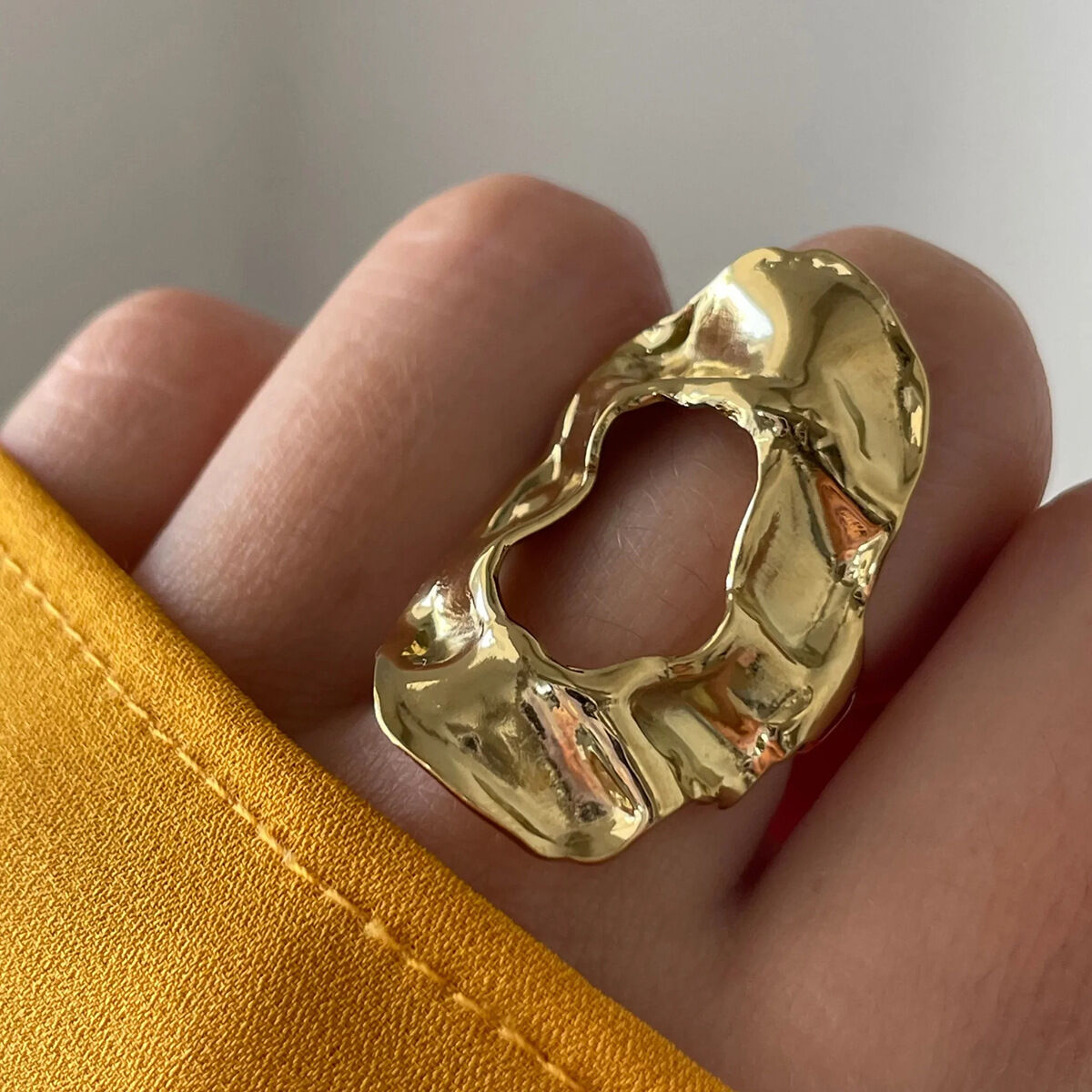 1 piece classic series  style hammered texture stainless steel gold color women's adjustable rings 2