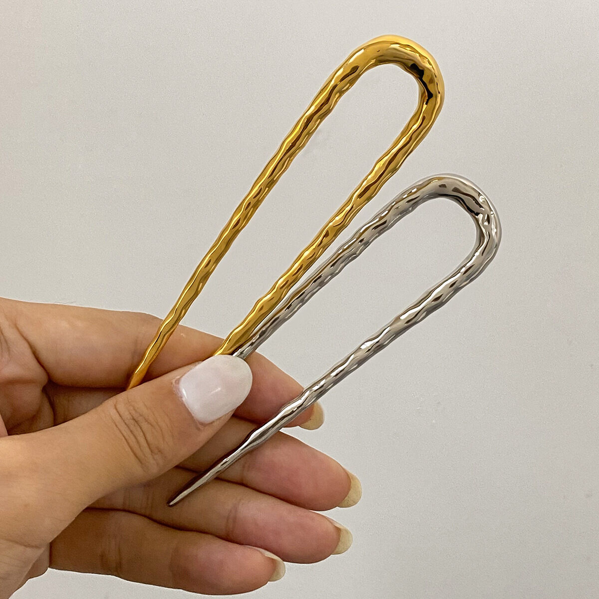 1 pair simple series daily letter stainless steel  gold plated women hair clips