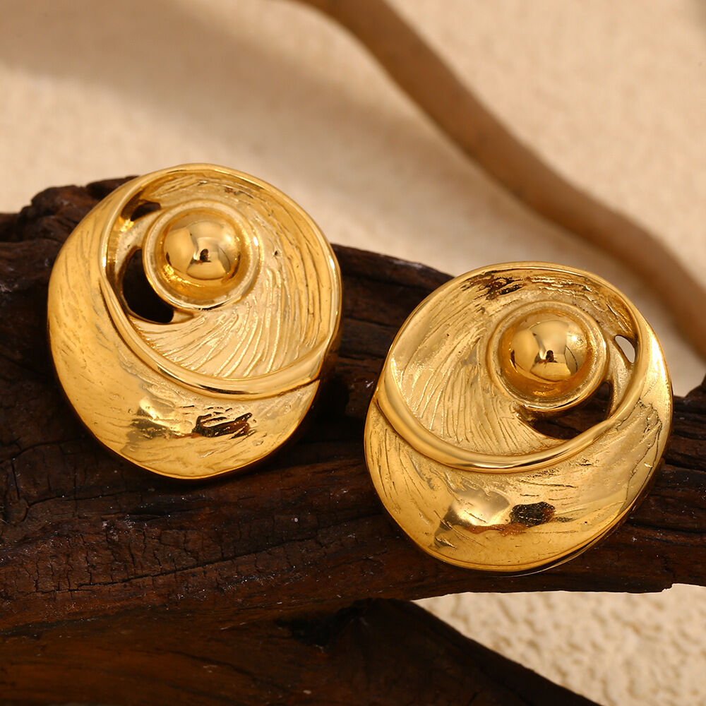 1 Pair Classic Series Retro Geometric Stainless Steel Waterproof Gold Color Women's Stud Earrings Picture3