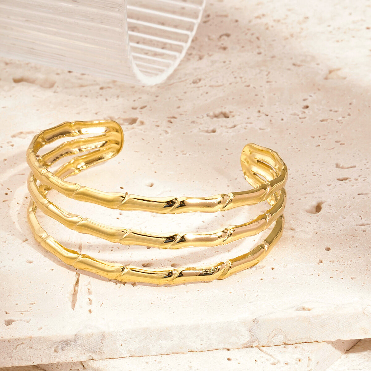 1 stuk Dazzling Series Classic Strip Drielagige Waterdichte Roestvrijstalen Damesarmband in Goudkleur h5 Afbeelding8