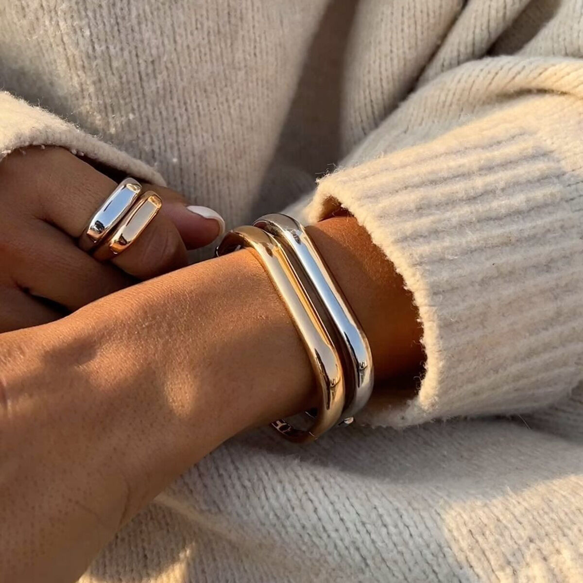 1 piece simple style square shape stainless steel  gold plated women's bangles