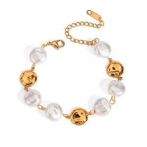 1 Stück luxuriöses Retro-Armband aus Edelstahl, rund, wasserdicht, goldfarben, mit Perlen für Damen h5 Bild5